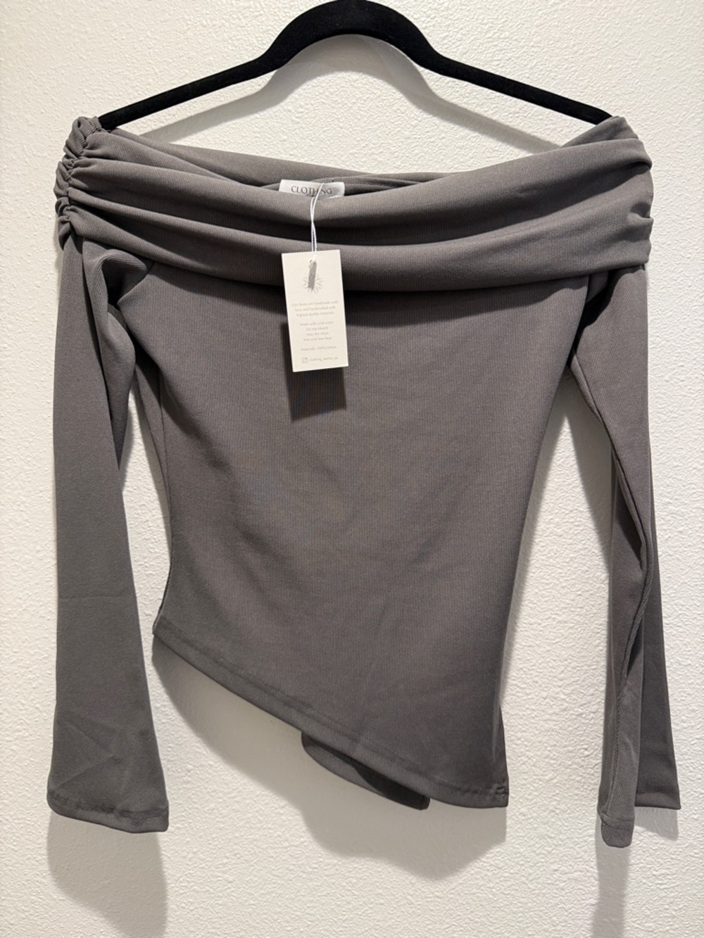 Off-Shoulder Gray Long-Sleeve Asymmetrical Top